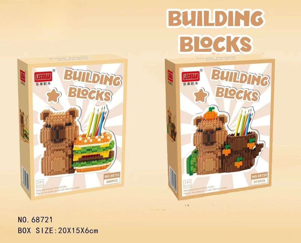 Porta Canetas Capivara de Blocos de Montar Organizador de Mesa Multifuncional para Material de Escritório Cosméticos Presente de Aniversário Decoração de Mesa