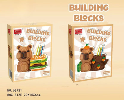 Porta Canetas Capivara de Blocos de Montar Organizador de Mesa Multifuncional para Material de Escritório Cosméticos Presente de Aniversário Decoração de Mesa