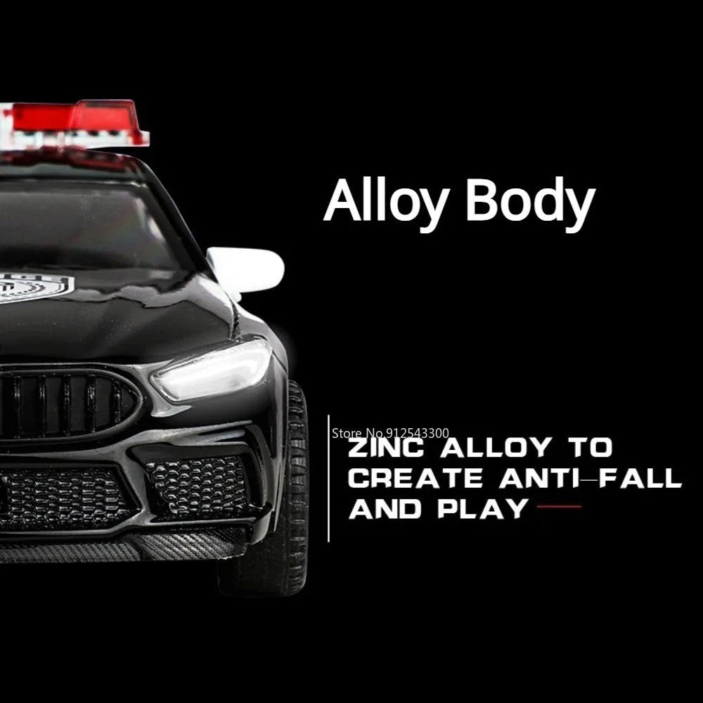 1:32 Scale M8 Competition Police Car Model Toy Alloy Diecast Shock Absorption Miniature Vehicles Models for Kids Presents