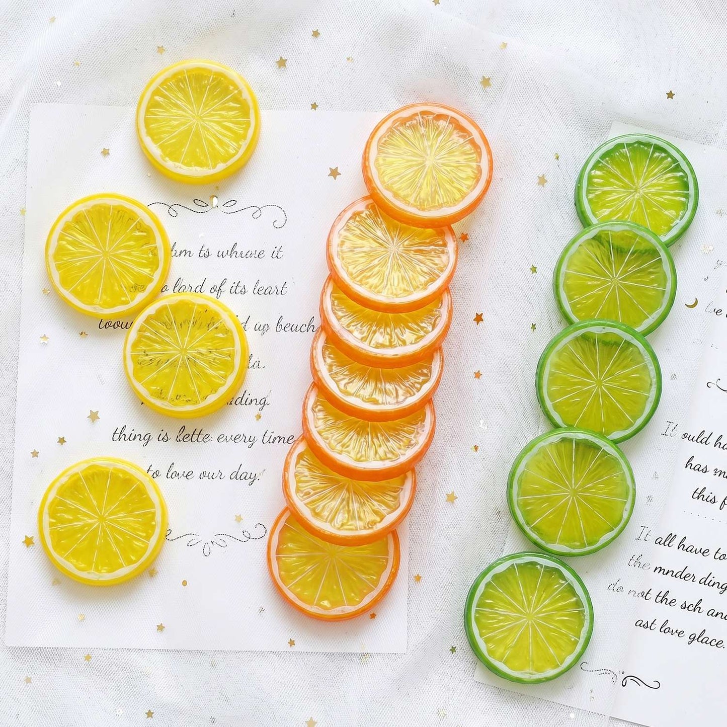 9 Pcs Mixed Color Artificial Lemon Slices, Vibrant Fake Citrus Cutouts, Party Table Scatter, Photo Booth Backdrop Accents, Summe