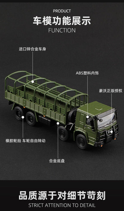 Masdi 1/64 Scania 770S V8 Caminhão Howo HW1006 Militar Verde Liga de Carro Modelo Miniatura Coleção Diecast Enfeite Modelo Hobby Brinquedo