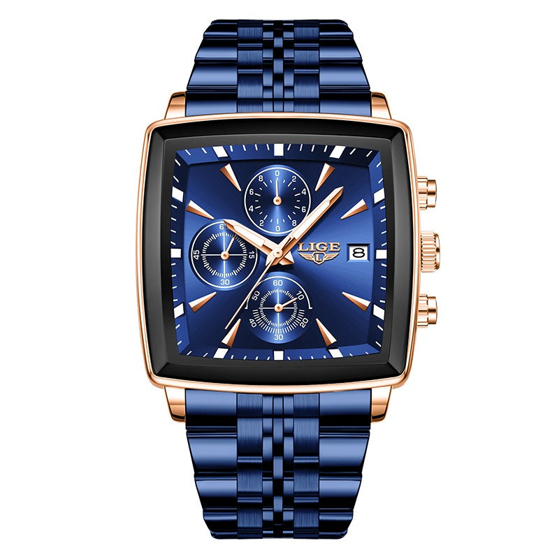 LIGE Top Brand Luxury Mens Watches Fashion Military Square Chronograph Quartz Wristwatches For Men Sports Waterproof Watch Men