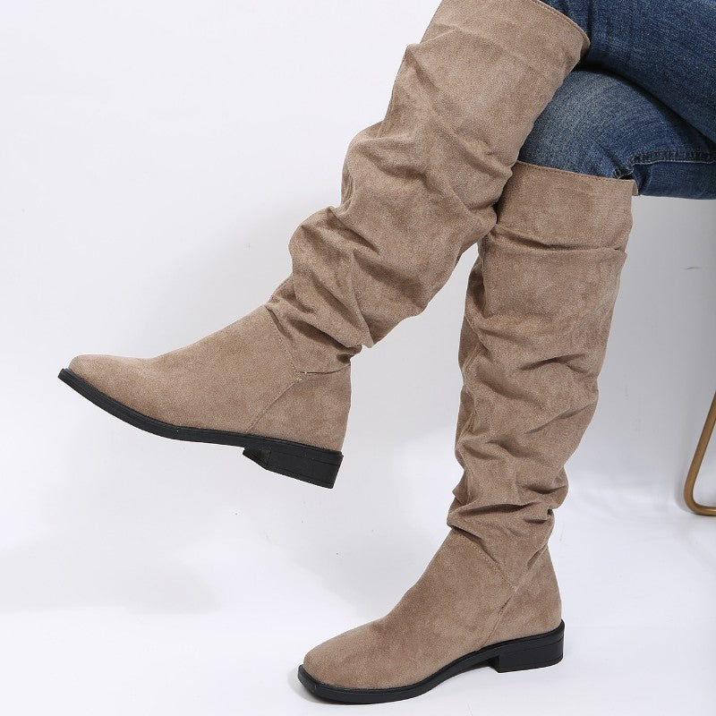 BCEBYL Autumn and Winter Fashion New Sexy Solid Color Warm Round Toe Thick Bottom Low Heel Comfortable Women's Boots Botas Mujer
