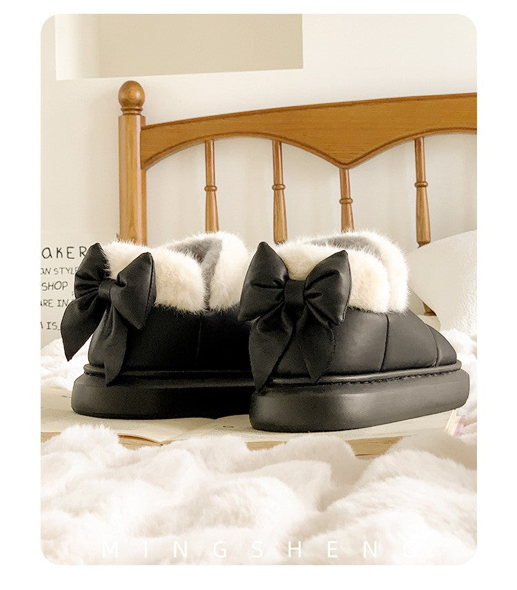 Cute Warm Ankle Boots Winter Women's Bow Warmth Plush Bow Cotton Shoes 2025 New Waterproof Down Cloth Short Barrel Snow Boots