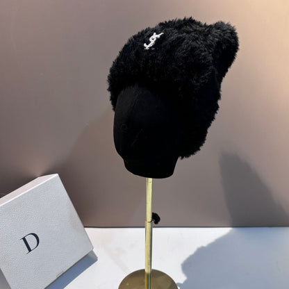 Soft Warm Slouchy Beanie for Women Outdoor Winter Hat with Ear Flaps Fashion Stretchable Skull Cap Face Slimming