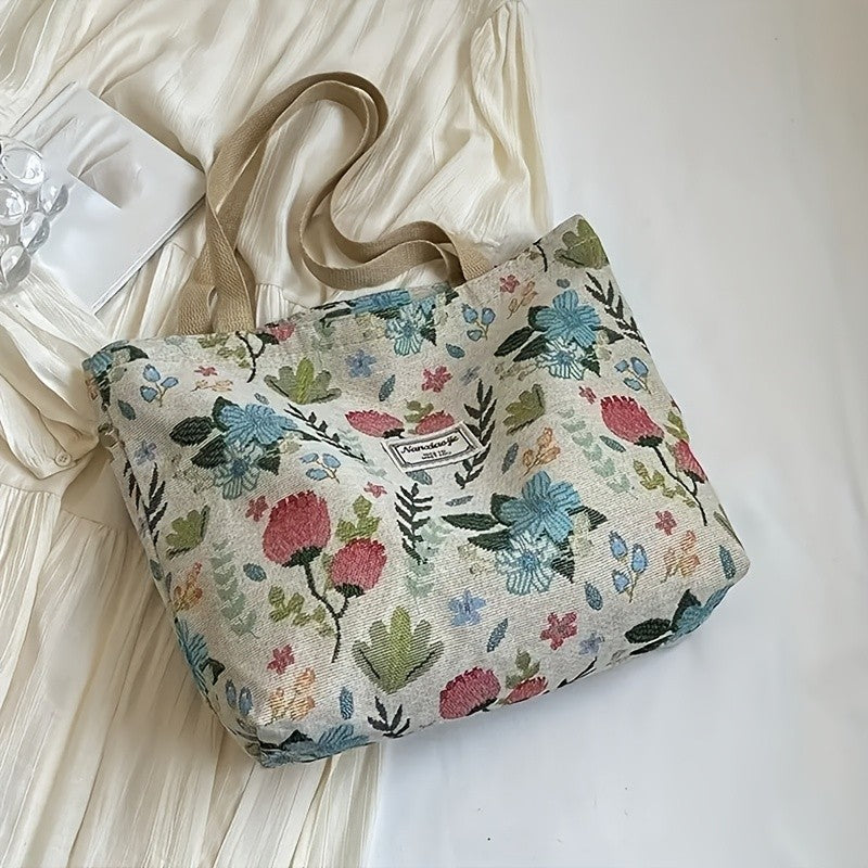 Stylish Corduroy Tote Bag for Women Bohemian Ethnic Style Shoulder Bag for Daily Commuting Shopper Office Worker College Student