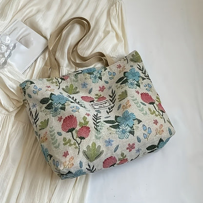 Stylish Corduroy Tote Bag for Women Bohemian Ethnic Style Shoulder Bag for Daily Commuting Shopper Office Worker College Student