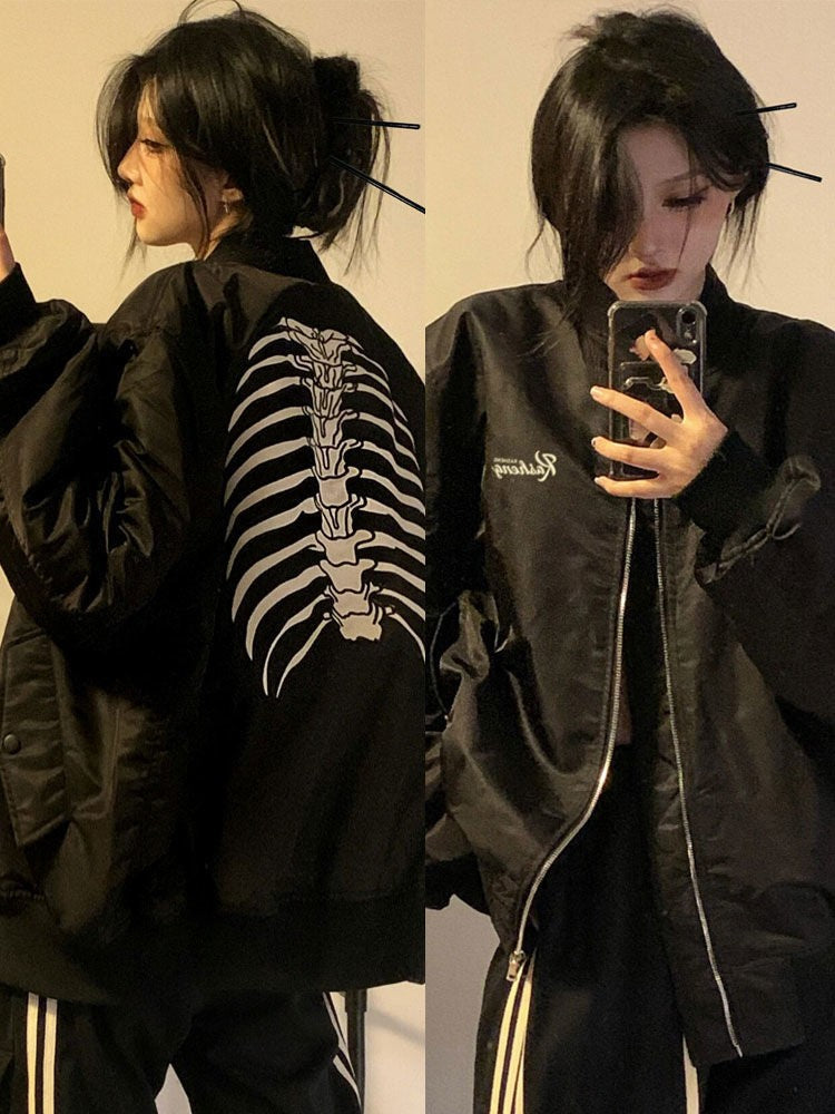 2024 New Autnmn Vintage Jackets Bomber Jacket Women Black Gothic Harajuku Grunge American Baseball Jacket Couple Cool Outerwear