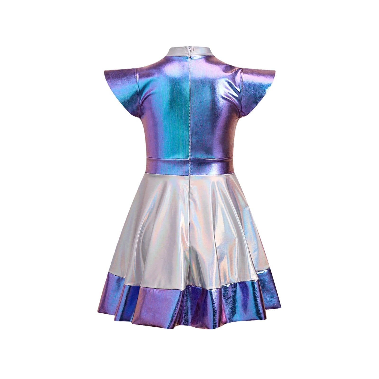 Toddler Baby Girls Alien Costume Dress Kids Shiny Metallic Space Themed Party Dress with Headband Glasses for Halloween Cosplay