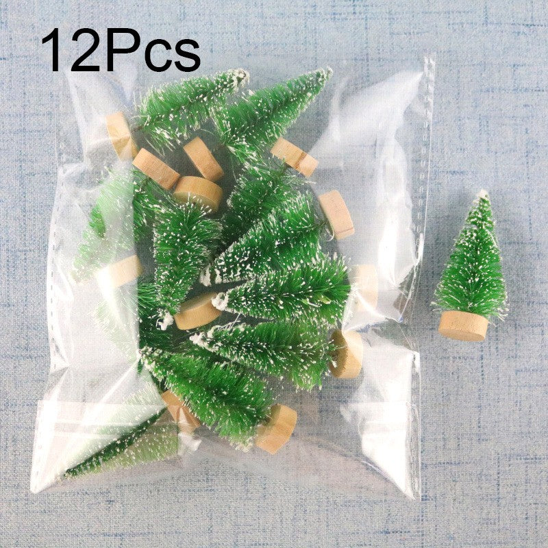 12Pcs Mini Christmas Tree DIY Ornament Artificial Pine Sisal Snow Landscape Xmas Trees Decoration Tabletop Navidad Decor Gifts
