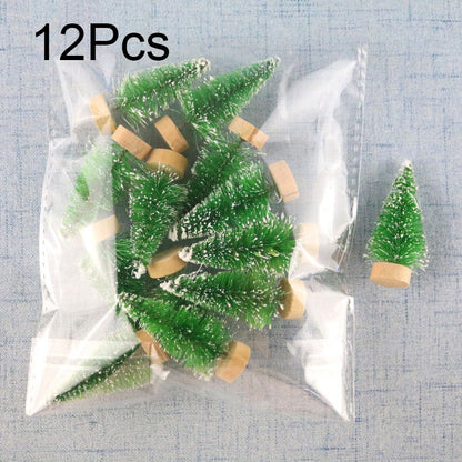 12Pcs Mini Christmas Tree DIY Ornament Artificial Pine Sisal Snow Landscape Xmas Trees Decoration Tabletop Navidad Decor Gifts