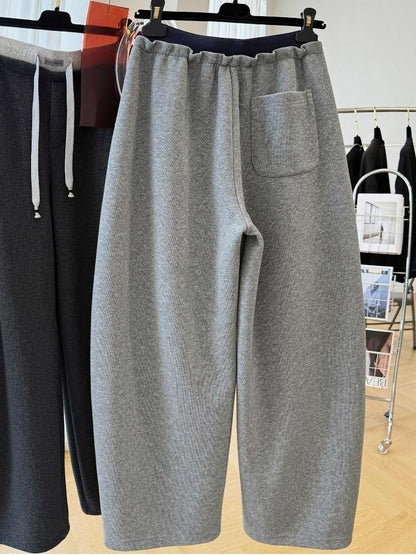 Patchwork Drawstring High Waist Wide Leg Pants for Women Spring and Autumn  Curved Hem Trousers