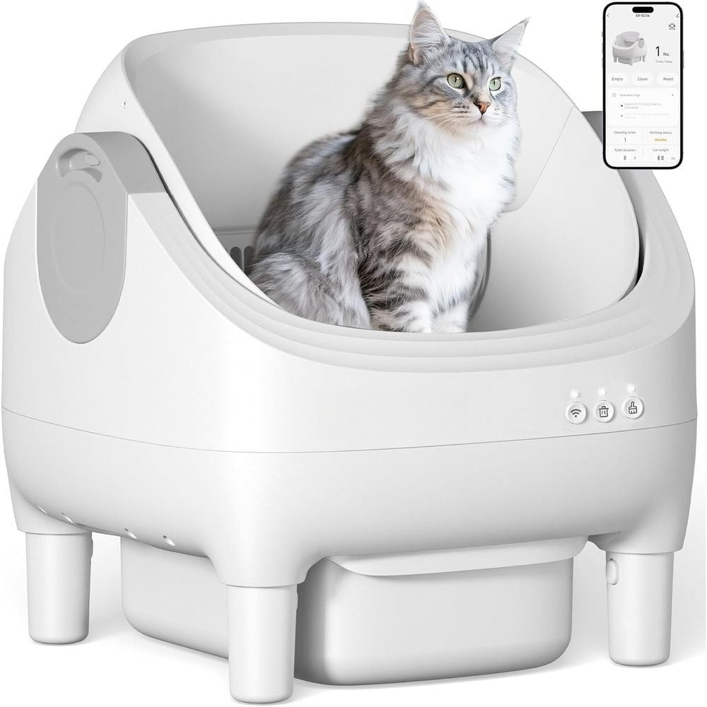 Caixa de Areia Inteligente para Gatos com Controle por Aplicativo, Autolimpante, Sensores Duplos de Segurança, Lixeira de 11L, Desodorização para Vários Gatos