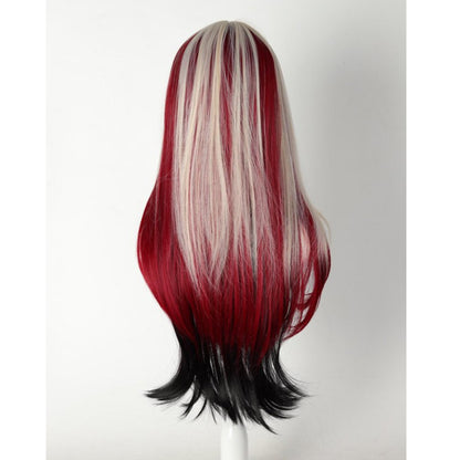 Peruca Sintética Longa Lisa em Camadas Destacada em Gradiente Vermelho Preto Branco Dourado Adequada para Cosplay Cabelo Resistente ao Calor