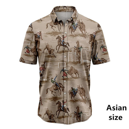 Retro Western Cowboy Pattern Shirt Man 3d Printed Casual Hawaiian Short Sleeve Tops Y2K Funny Graphic Plus Size Button Up Blouse