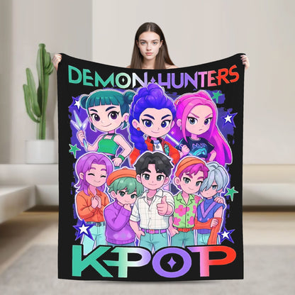 Cobertores de flanela Kpop Demon Hunters Zoey Huntrix Cobertor incrível para casa hotel sofá colcha 125*100cm