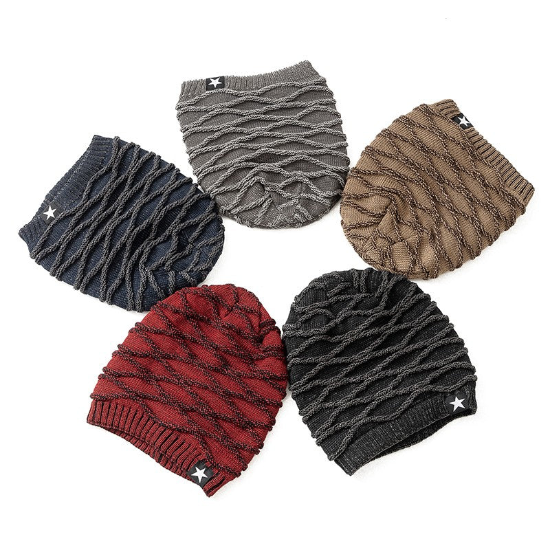 Novos Chapéus de Inverno Unissex Folgados Adicionam Forro de Pele Masculino e Feminino Gorro Quente Casual com Decoração de Estrela de Cinco Pontas Chapéus de Inverno de Tricô