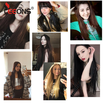 22 Polegadas Sintético Cabelo Liso Longo 16 Clipes 6 Peças/Conjunto Apliques de Cabelo Loiro Preto Resistente ao Calor Para Mulheres