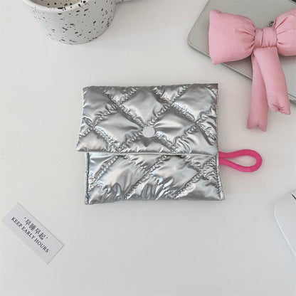 INS Style Silver Sanitary Mat Bag Zipper Button Change Purse Coins Keys Wallet Love Bow Credit Card Holder Cosmetics Napkin