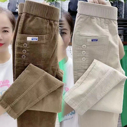 Women Warm Spring Winter Button Pockets Ruffles Vintage Big Large Plus Sizes Casual Party Fashion Loose Pant