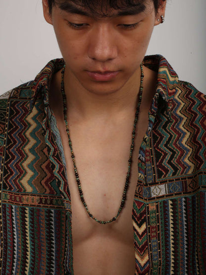 Colar Masculino 1PC Estilo Étnico Retrô Africano de Pedra para Homens Hippie Boêmia Colar Longo de Contas Masculino Joia Tribal Colar Masculino