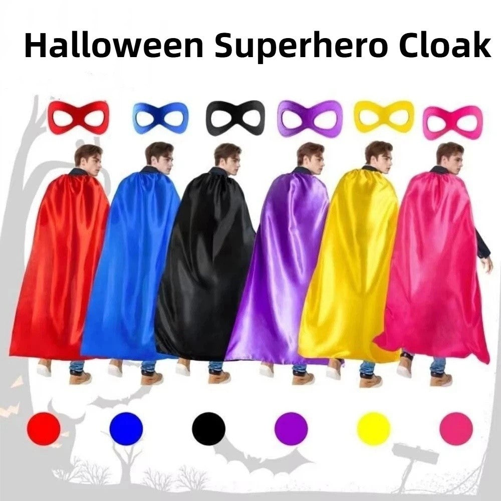 2Pcs/Set Solid Color Adult Superhero Cape with Eye Mask Cosplay Costume Dress Up Halloween Superhero Cloak Includes Eye Mask