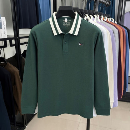 Men's 100% Cotton Original Design Printed Long Sleeved Polo Shirt Spring Autumn Simple Fashion Business Lapel T-shirt Men's Wear