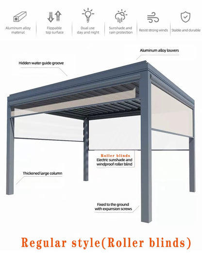 Outdoor Garden Gazebo Sun Room Waterproof Aluminum Pavillion 4x3 3x6 Electric Metal Louvred Pergola Bioclimatica roof Customized