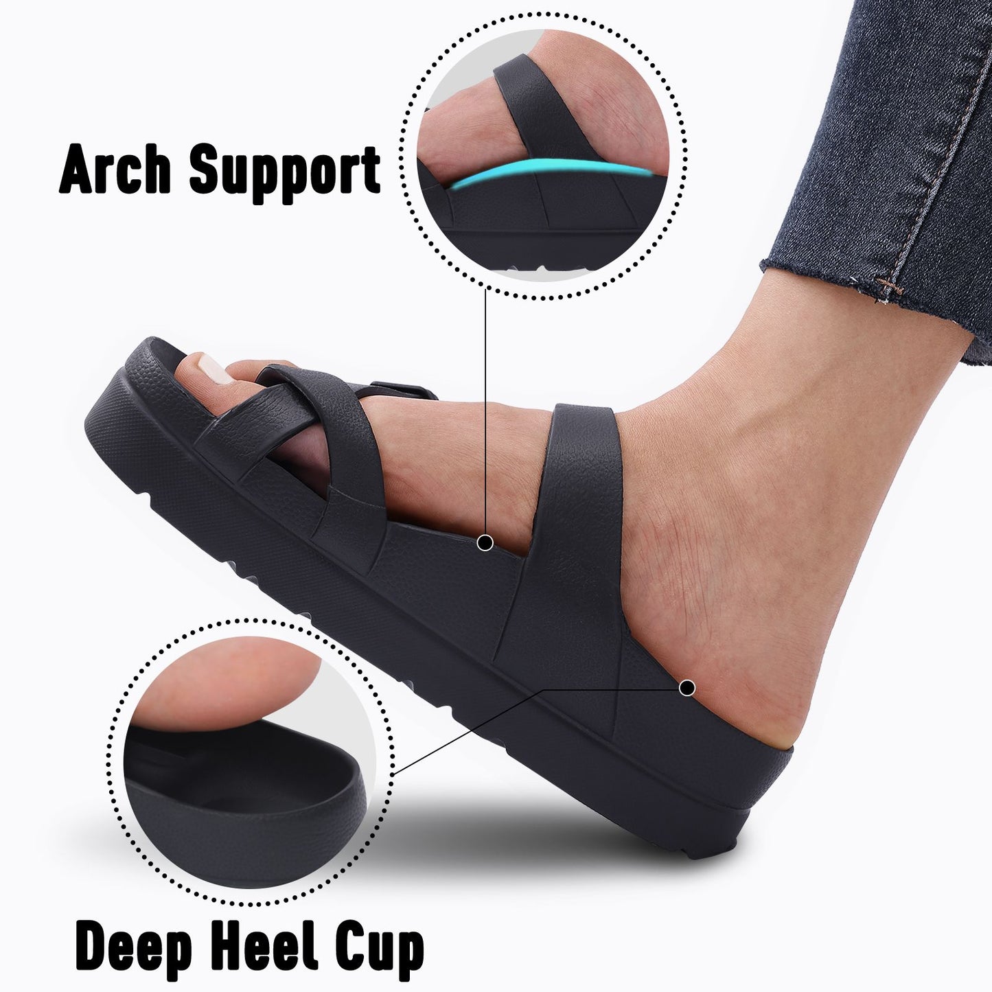 Shevalues Comfy Casual Women Slippers With Adjustable Buckle Soft Outdoor Beach Sandals Fashion Shoes Platform Women Sandals