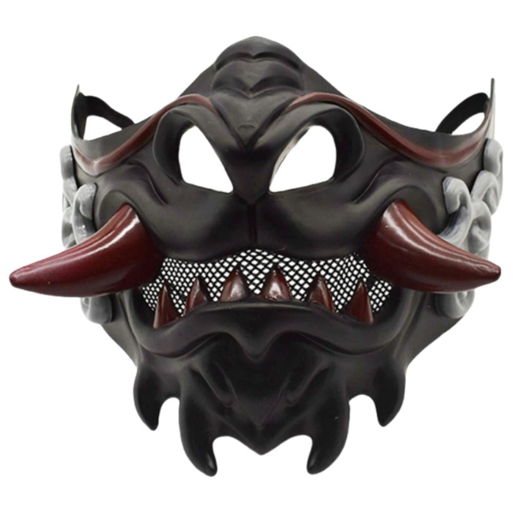 Realistic 3D Japanese Samurai Mask Fierce Teeth Lightweight Halloween Cosplay Masks Breathable Fang Mask Clothing Accessories