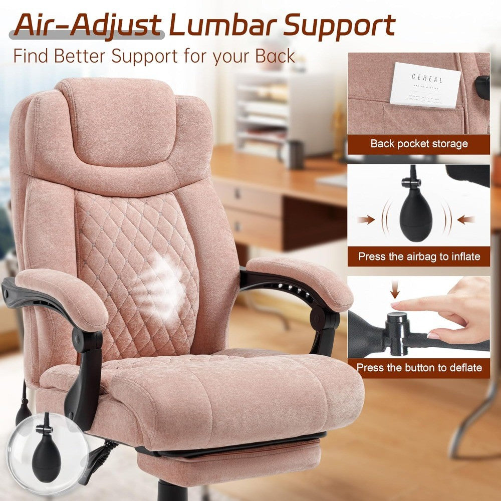 600LBS Big and Tall Office Chair for Heavy People,Large Reclining Executive Chairs with Foot Rest&AirAdjust Lumbar Support