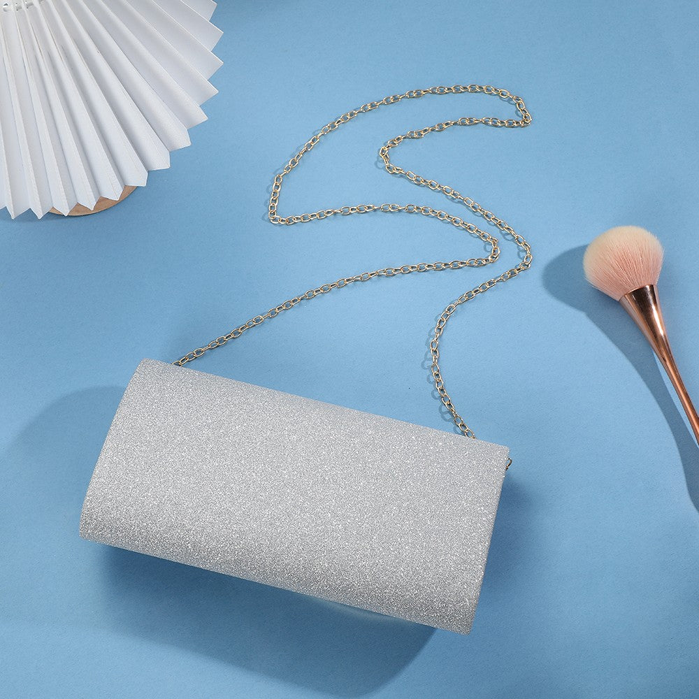 Fashionable Japanese and Korean style ladies' metal-edged elegant evening bag with glitter material high-end single-shoulder cr