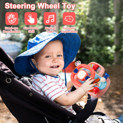 Baby Electric Steering Wheel Simulation Driving Vocal Toys for Car Seats and Stroller Educational Toys for 0-36 Months Toddlers