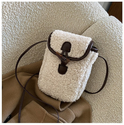 Fashion Winter Lambswool Phone Bag Sweet Lovely Portable Women Wallets Square Purse Faux Fur Plush Shoulder Bags Purses Handbags