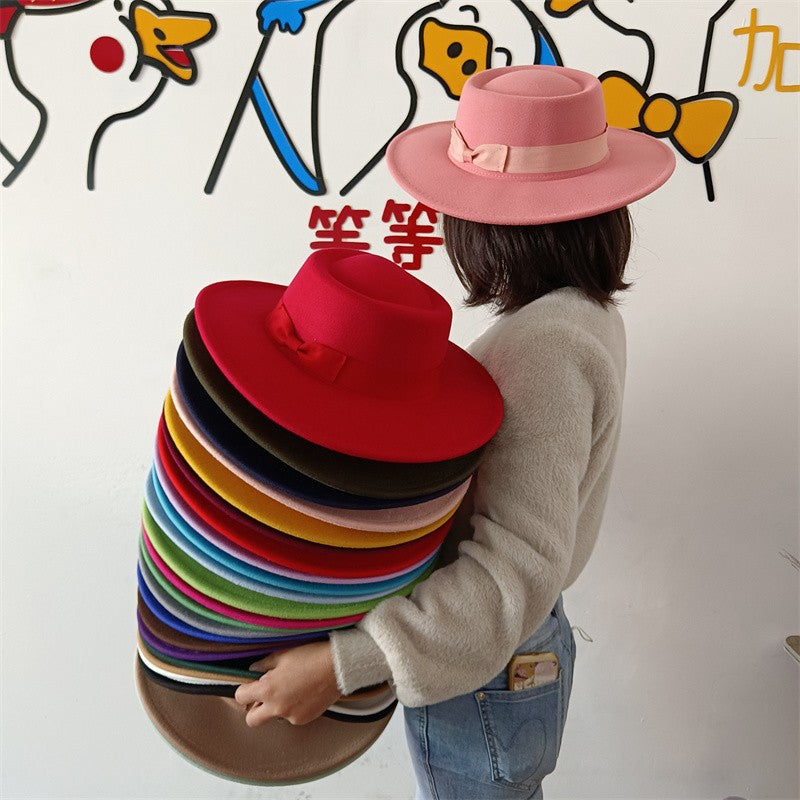 Chapéu Fedora unissex de inverno, superfície circular côncava e convexa, chapéu de jazz de feltro liso, elegante para homens e mulheres.