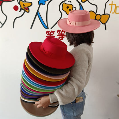 Chapéu Fedora unissex de inverno, superfície circular côncava e convexa, chapéu de jazz de feltro liso, elegante para homens e mulheres.