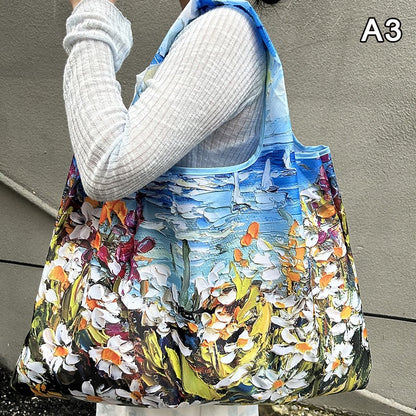 New Fashion Bag Foldable Shopping Bag Reusable Grocery Storage Bag Nylon Portable Shoulder Handbag Travel Tote Bag