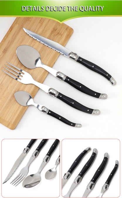 Jaswehome 24 peças Talheres Laguiole com Cabo Preto Conjunto de Facas de Bife Elegante Kit de Talheres Profissional