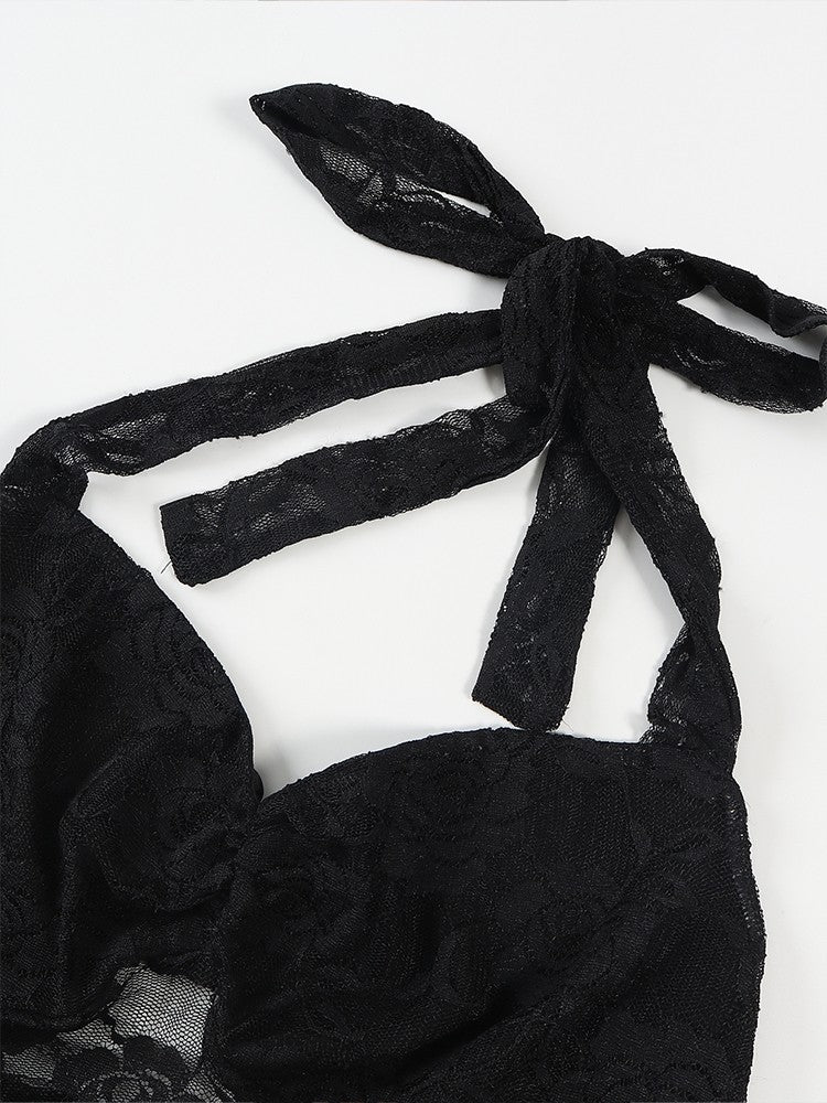 2025 Spring and Summer New Women's Y2K Style Sleeveless Sexy Slim Lace T-shirt Lace Tie Solid Color Vest Top