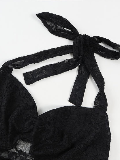 2025 Spring and Summer New Women's Y2K Style Sleeveless Sexy Slim Lace T-shirt Lace Tie Solid Color Vest Top