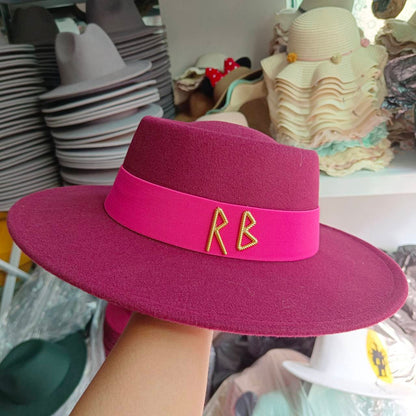 Fedora Chapéu de Copa Reta Chapéu de Outono/Inverno Chapéu RB Britânico Francês Chapéu de Copa Reta Chapéu Punk Jazz Chapéu de Aba Larga Gorras ??