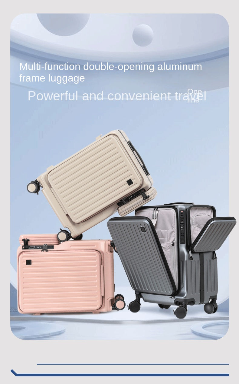 KLQDZMS Multifunctional Suitcase Front Opening Boarding Case USB Charging Trolley Case 20 Inch ABS + PC Laptop Cabin Luggage