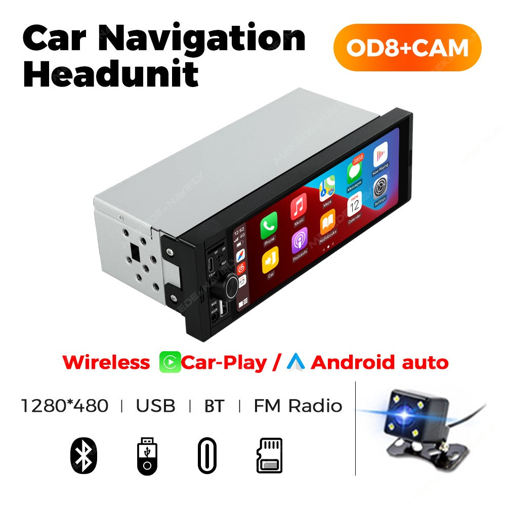 MEKEDE 1Din 6.86 polegadas Carplay Android Auto Rádio Automotivo Universal Reprodutor Multimídia com BT FM Estéreo USB Tipo-C Câmera Unidade Principal