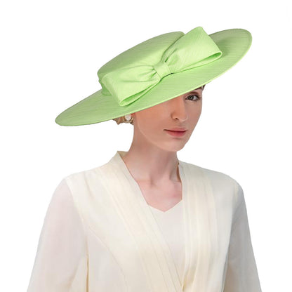 FS Elegante Chapéu de Aba Larga Marfim Feminino Grande Laço Ocasião Formal Kentucky Boné Feminino Casamento Coquetel Festa Fedora de Topo Reto 2024