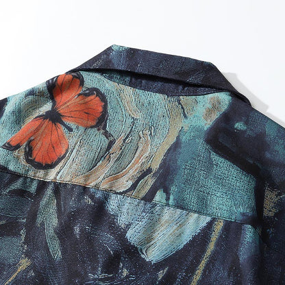 2025 Men Harajuku Hawaiian Shirt Hip Hop Streetwear Butterfly Painting Print Beach Shirt Summer Short Sleeve Aloha Shirt Casual