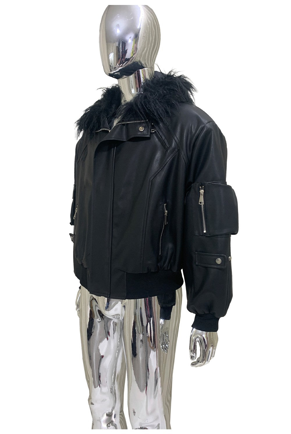 Mauroicardi Autumn Winter Short Oversized Black Warm Pu Leather Jacket Men with Faux Fur Trim Hood Loose Casual Korean Fashion