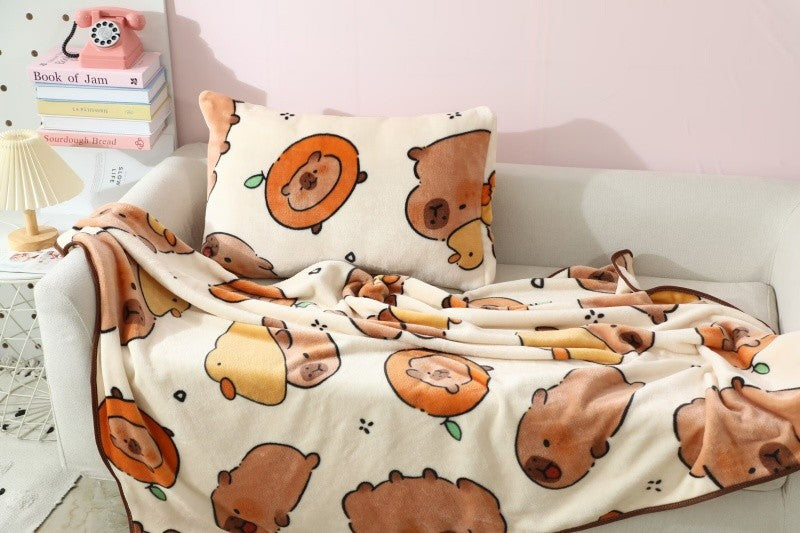 Cartoon Capybara Blanket Warm Flannel Nap Blanket Soft Comfortable Pillowcase Sofa Bed Sleeping Blanket Bedspread Girl Soft