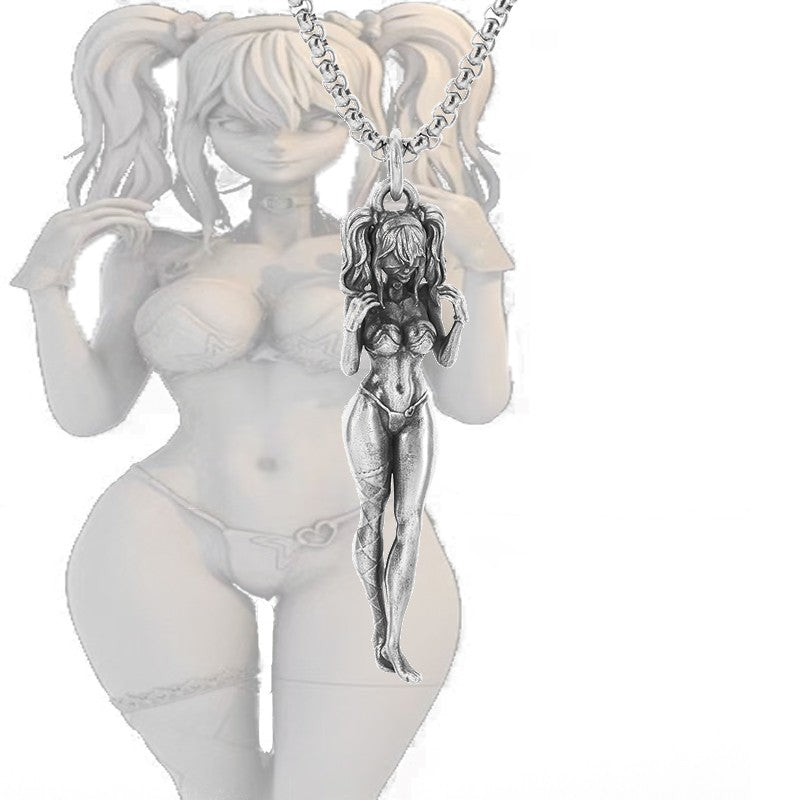 Colar Pingente Menina Bonita Anime Mecha Banhado a Prata Joia da Moda Hip-Hop Rock Punk Presente para Homens e Mulheres