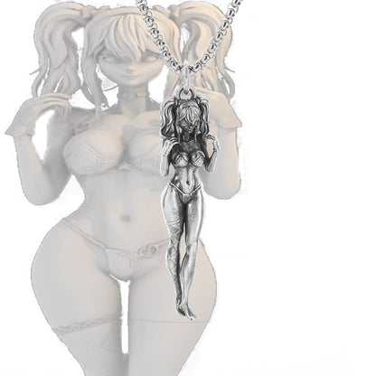 Colar Pingente Menina Bonita Anime Mecha Banhado a Prata Joia da Moda Hip-Hop Rock Punk Presente para Homens e Mulheres