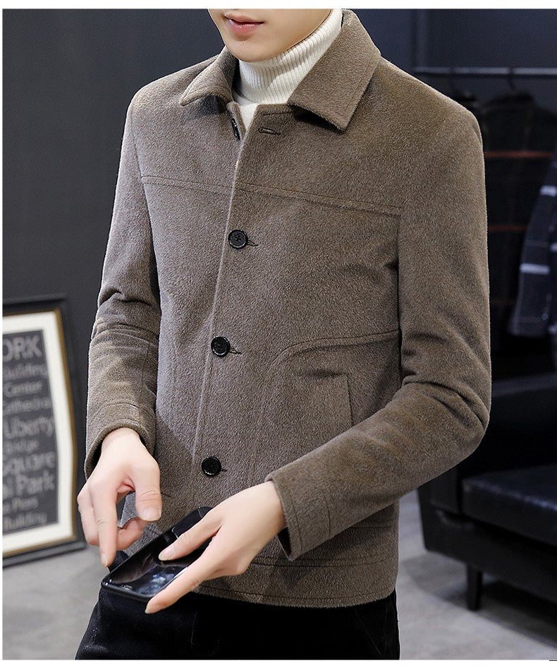 Autumn Winter Short Woolen Coat Merino Wool Men Korean Mink Imitation Jacket Trendy Heavy Clothes Mens Overcoat Heren Jas